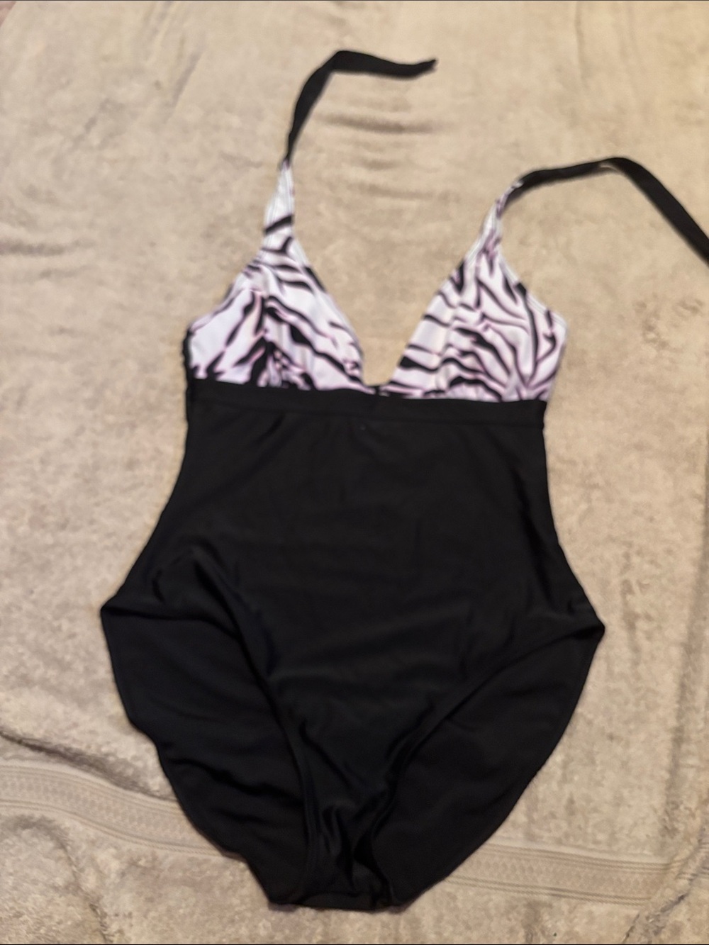 Coral Bay Black One-Piece with White Zebra-Print Top